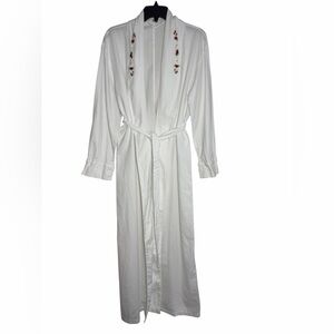 Vintage Victorias Secret Long Robe White Embroidered Red Rose Detail Medium